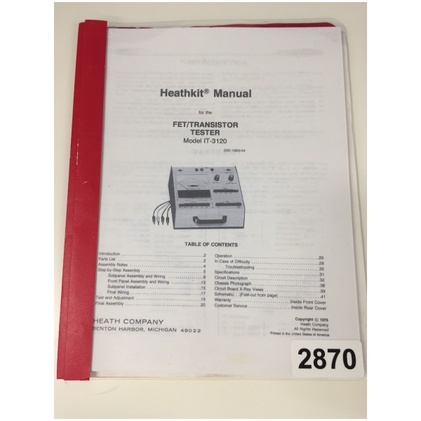 Heathkit Manual FET/Transistor Tester Model IT-3120