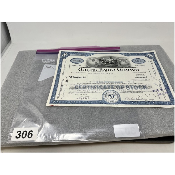 1972 Collins Radio Company Certificate of Stock