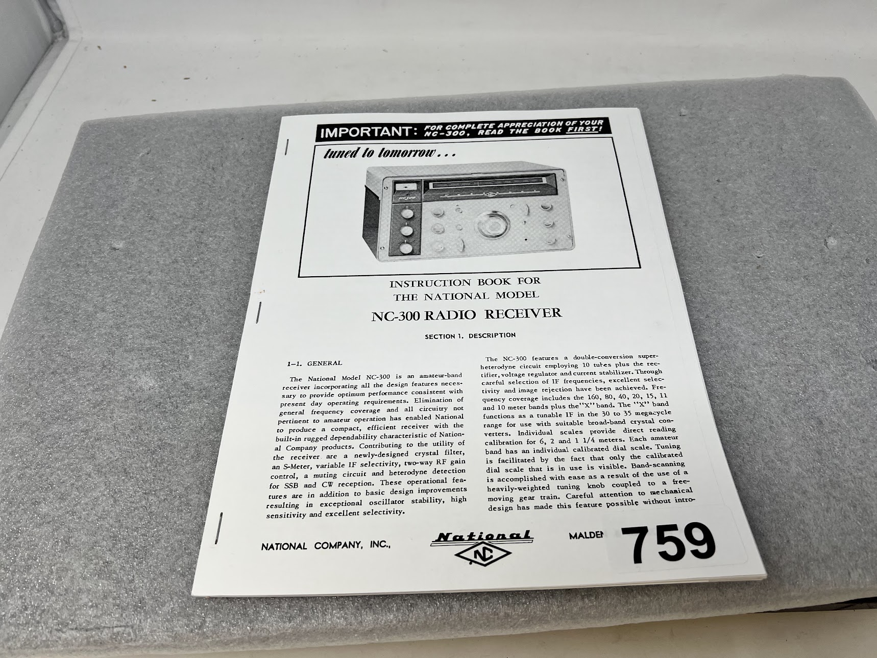 The National NC-300 Radio Receiver Instruction Book