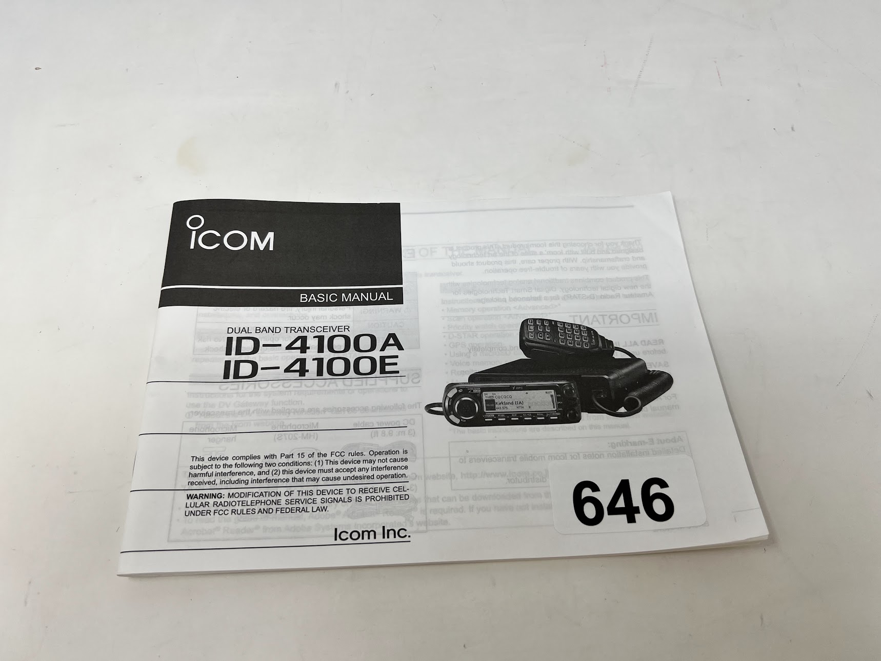 ICOM ID-4100A , ID-4100E Dual Band Receiver Basic Manual