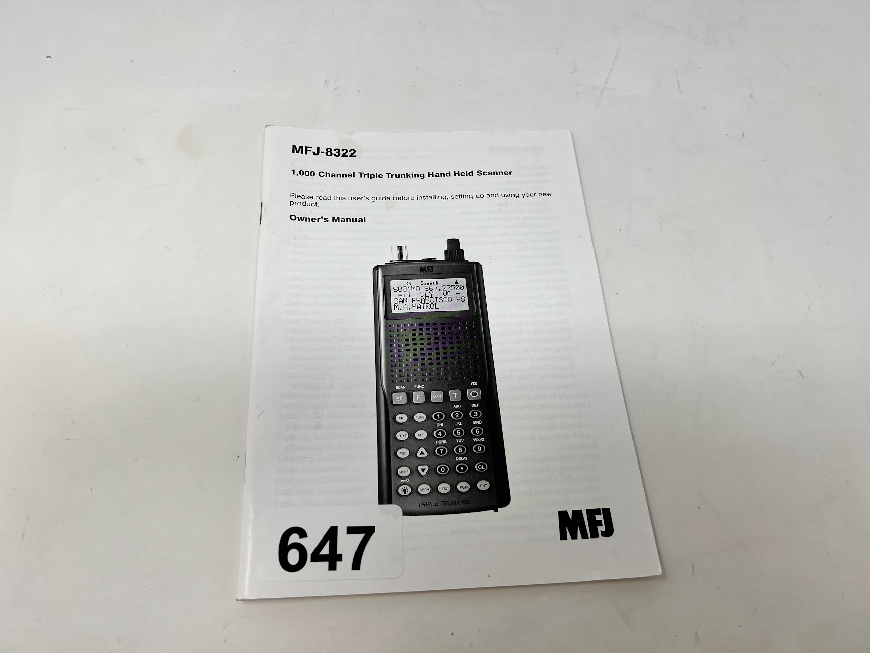 MFJ-8322 Hand Held Scanner Owners Manual