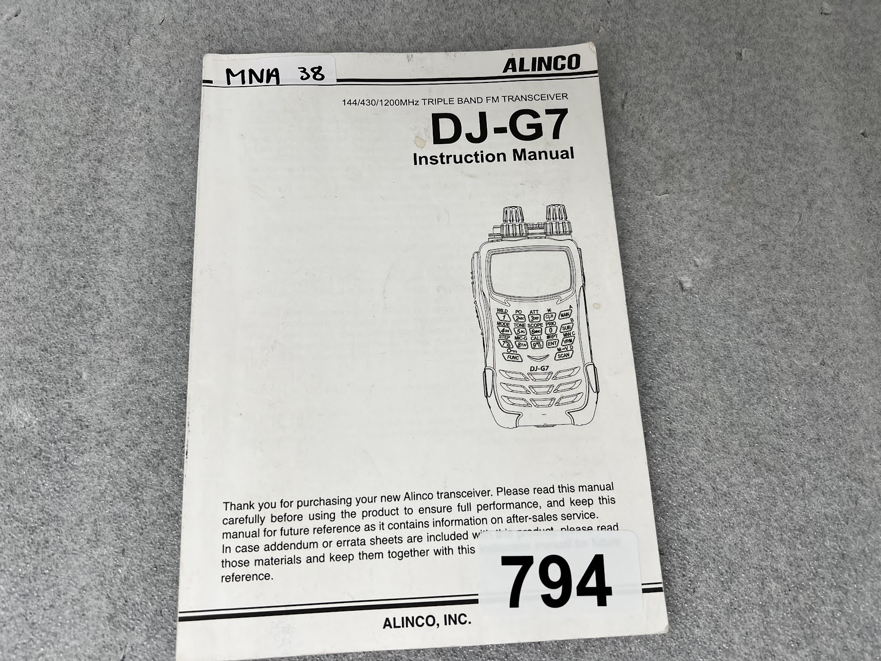 ALINCO Instruction Manual for DJ-G7