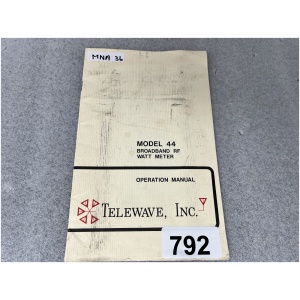 Telewave Inc Operation Manual for Model 44 Broadband RF WATT Meter