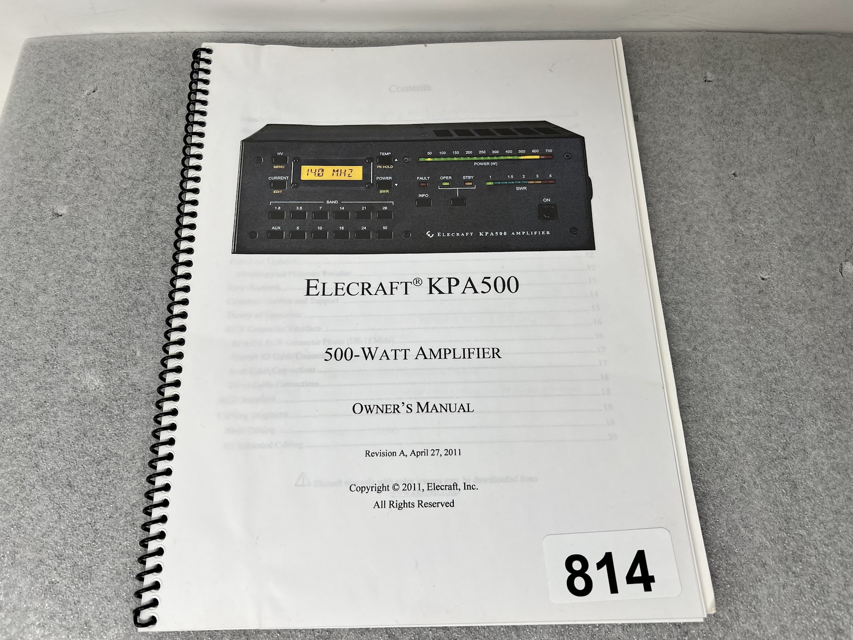 Elecraft KPA500 500-WATT Amplifier Owners Manual