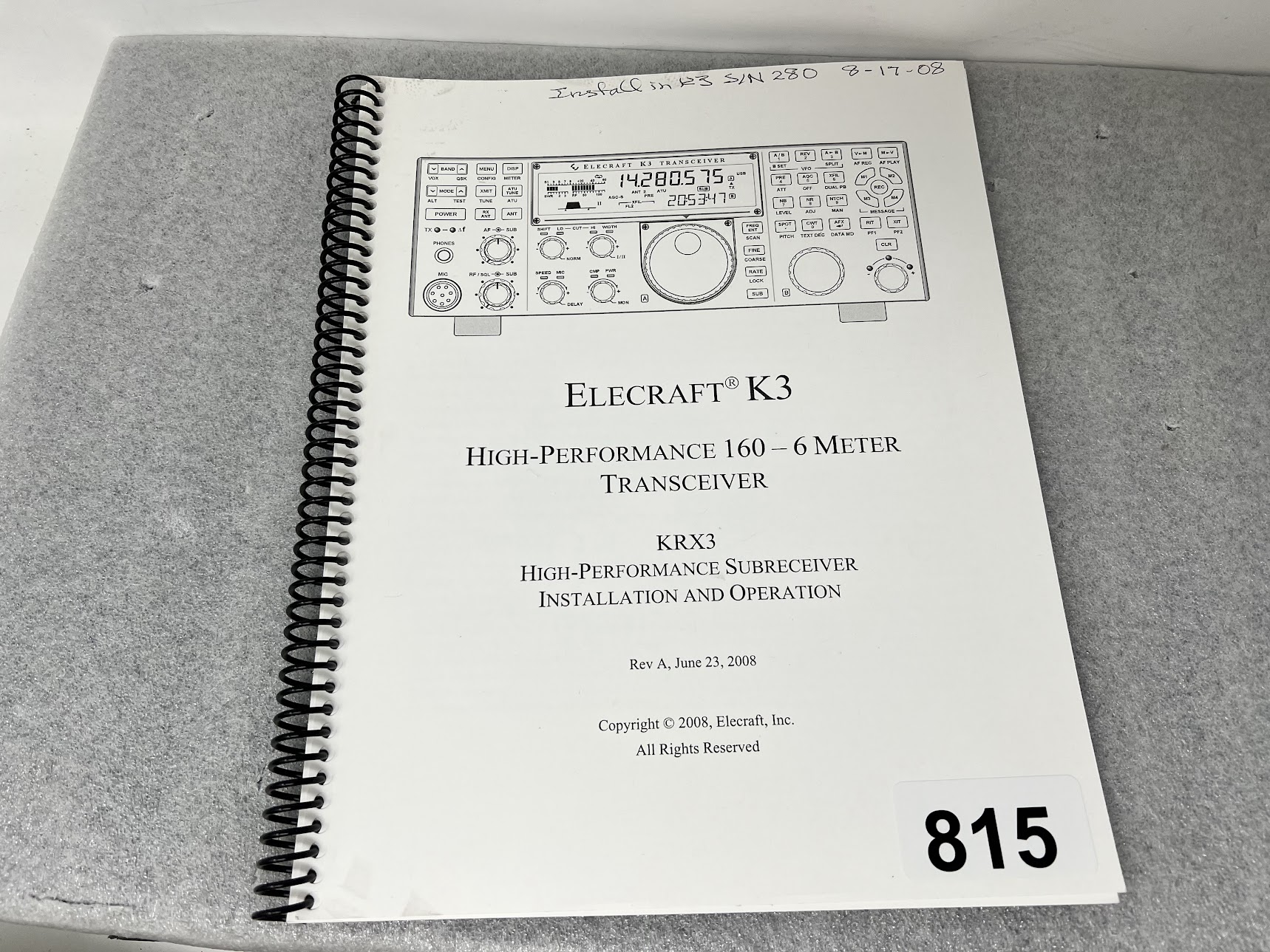 Elecraft K3 High Performance 160-6 Meter Transceiver KRX3 Installation & Operation Manual