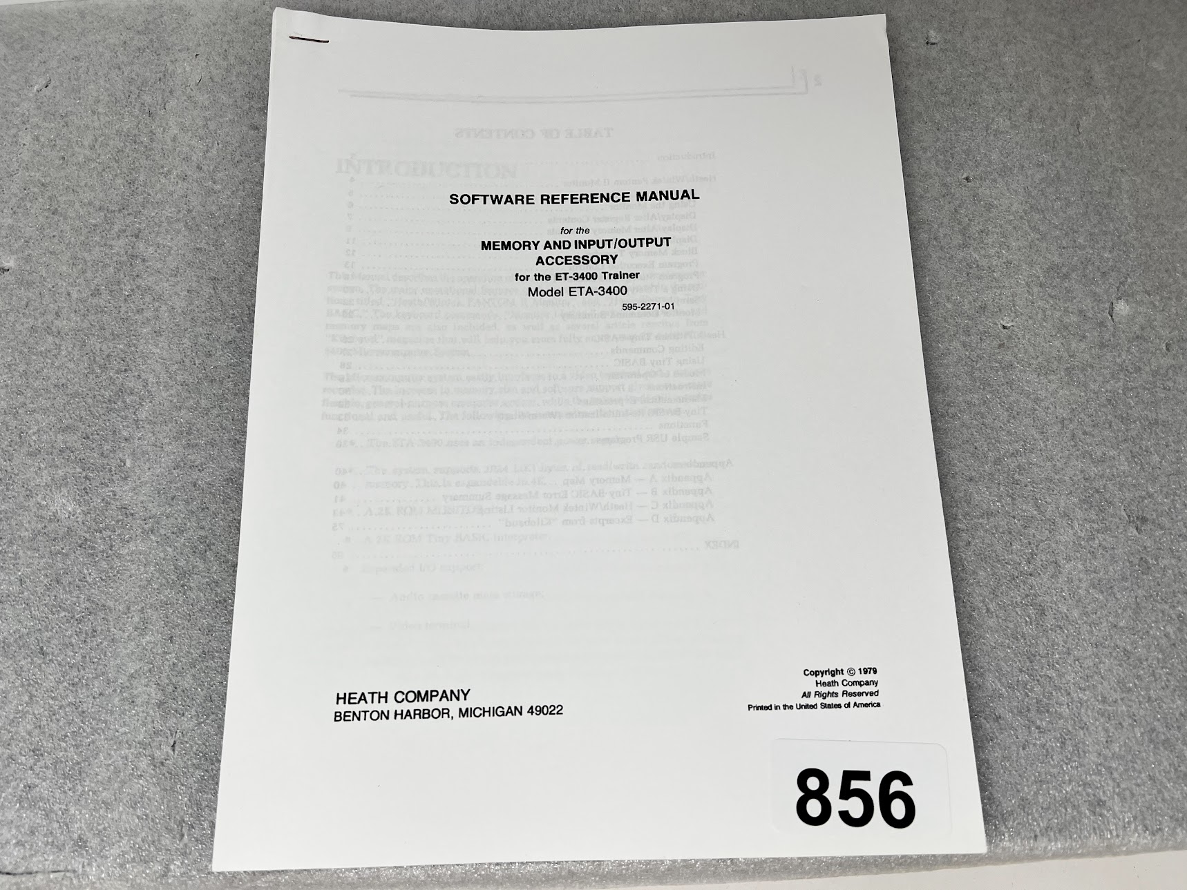 HEATH Software Refrence Manual for Memory & Input/Output Accessory for the ET-3400 Trainer