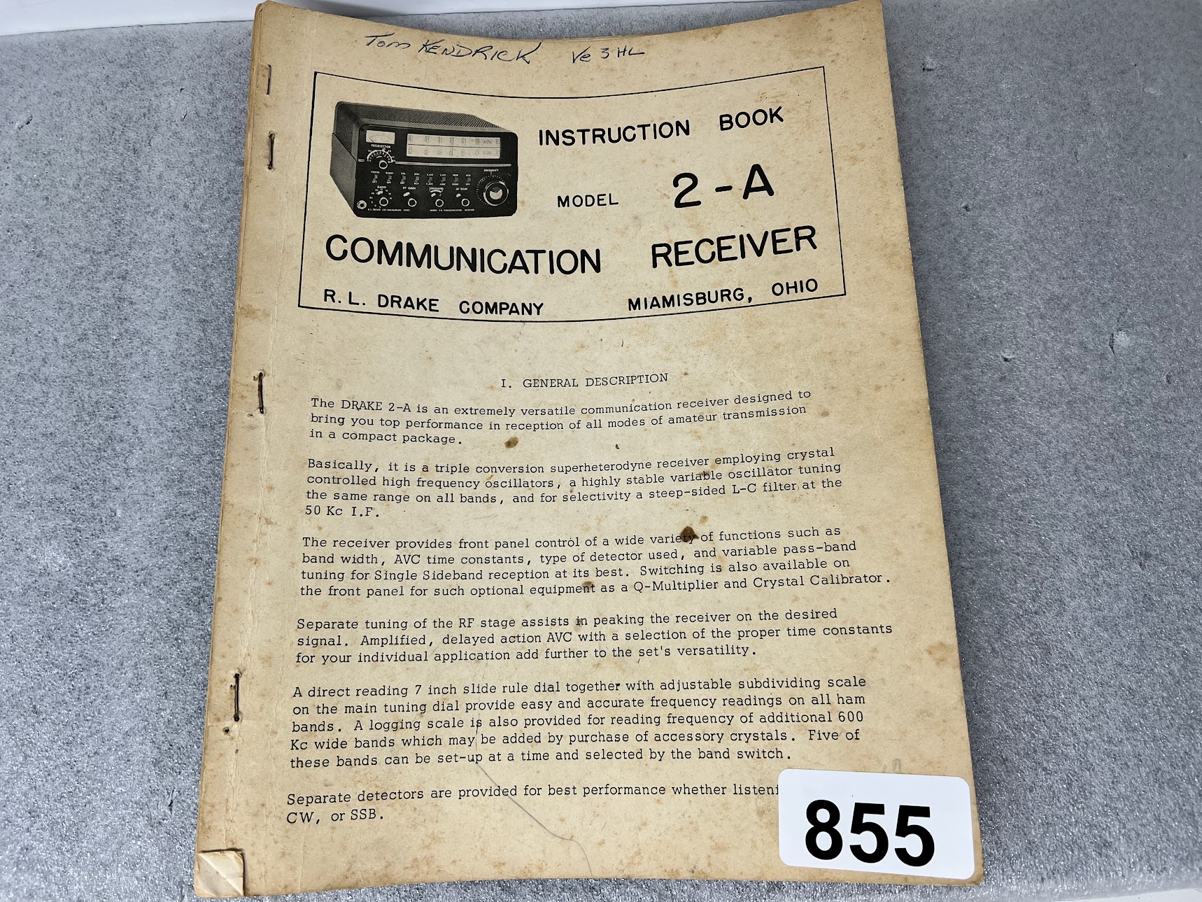 DRAKE Instruction Book for 2-A Communication Receiver