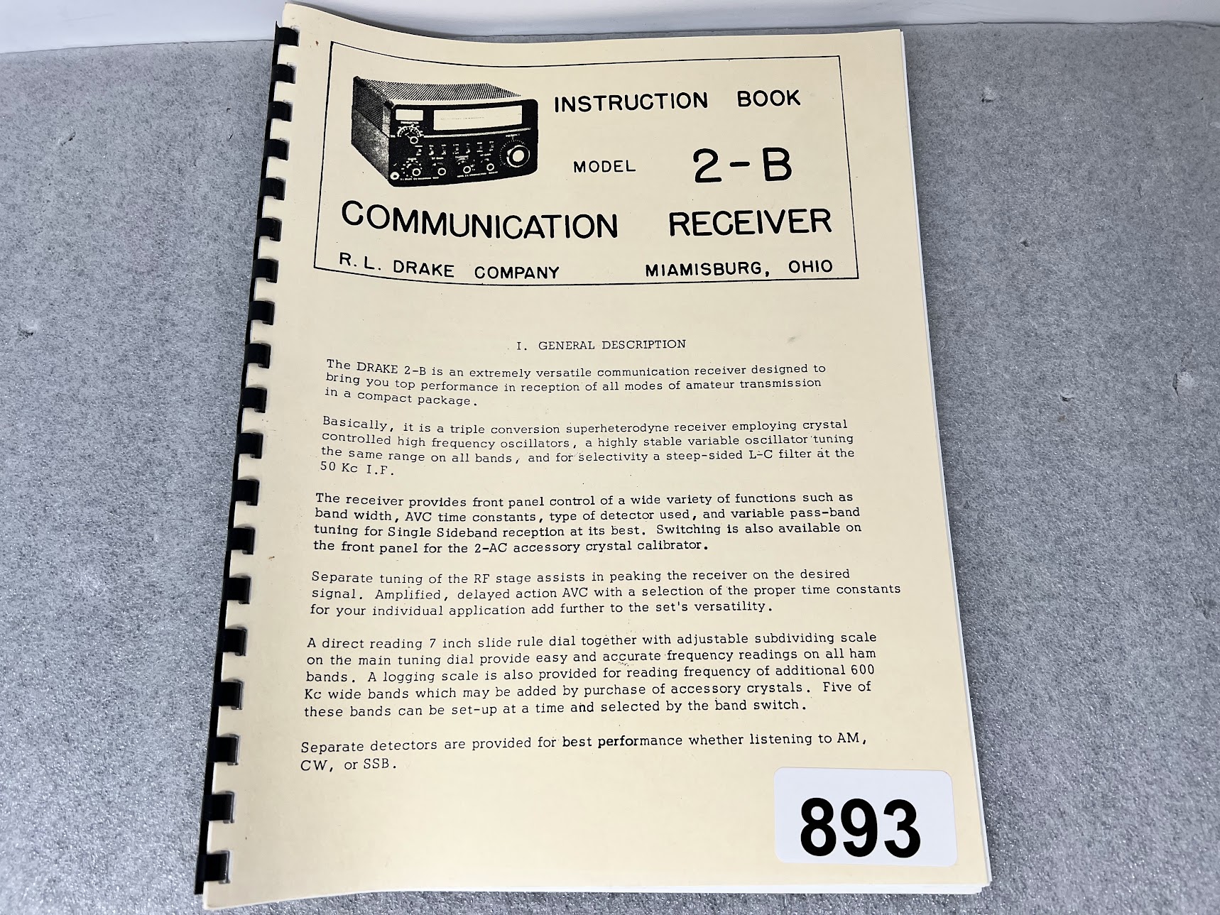 DRAKE 2-B Communication Receiver Instruction Book