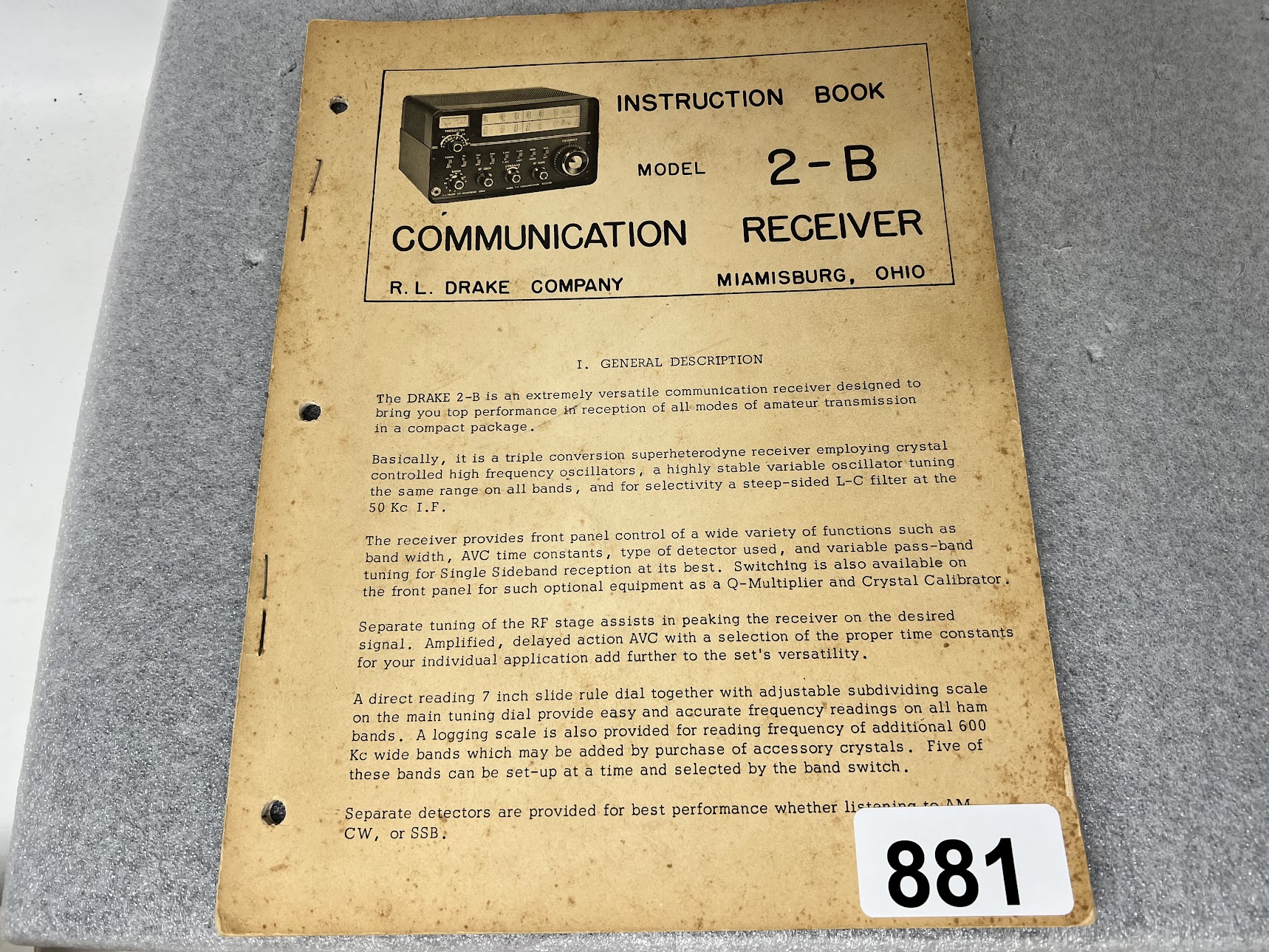 DRAKE Instruction Book for 2-B Communication Receiver