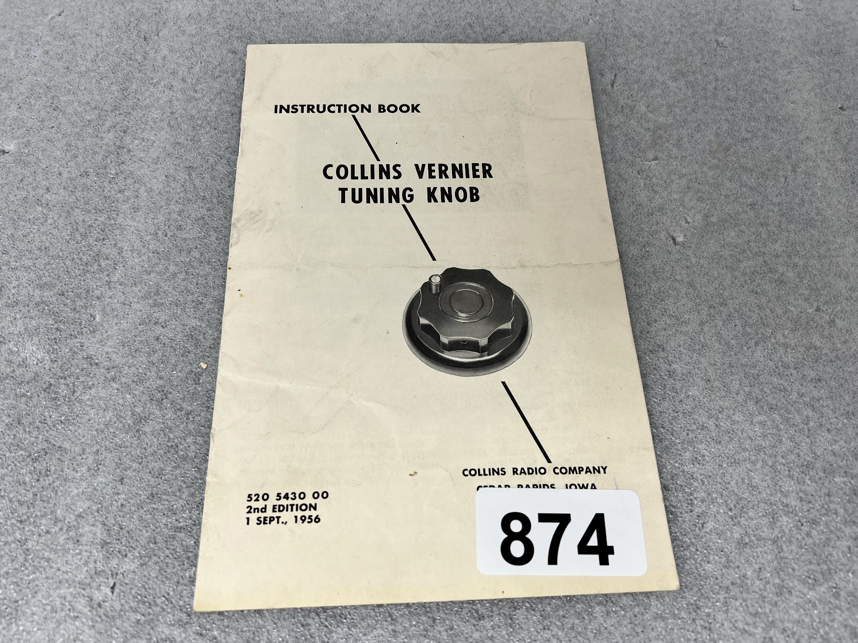 Collins Vernier Tuning Knob Instruction Book