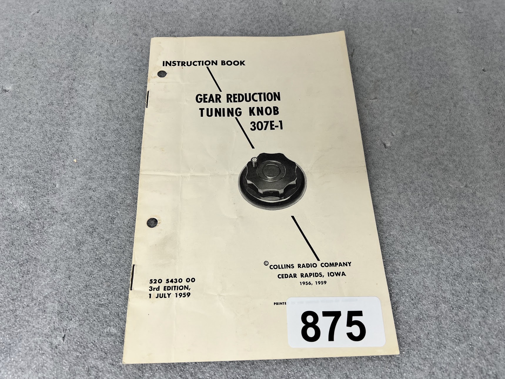 Collins 307E-1 Vernier Tuning Knob Instruction Book