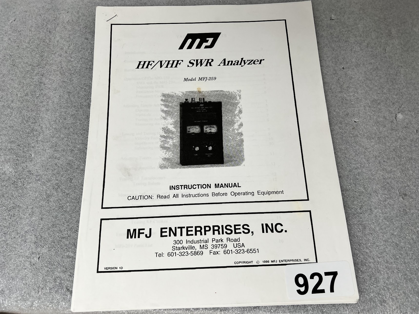 MFJ-259 SWR Analyzer Instruction Manual