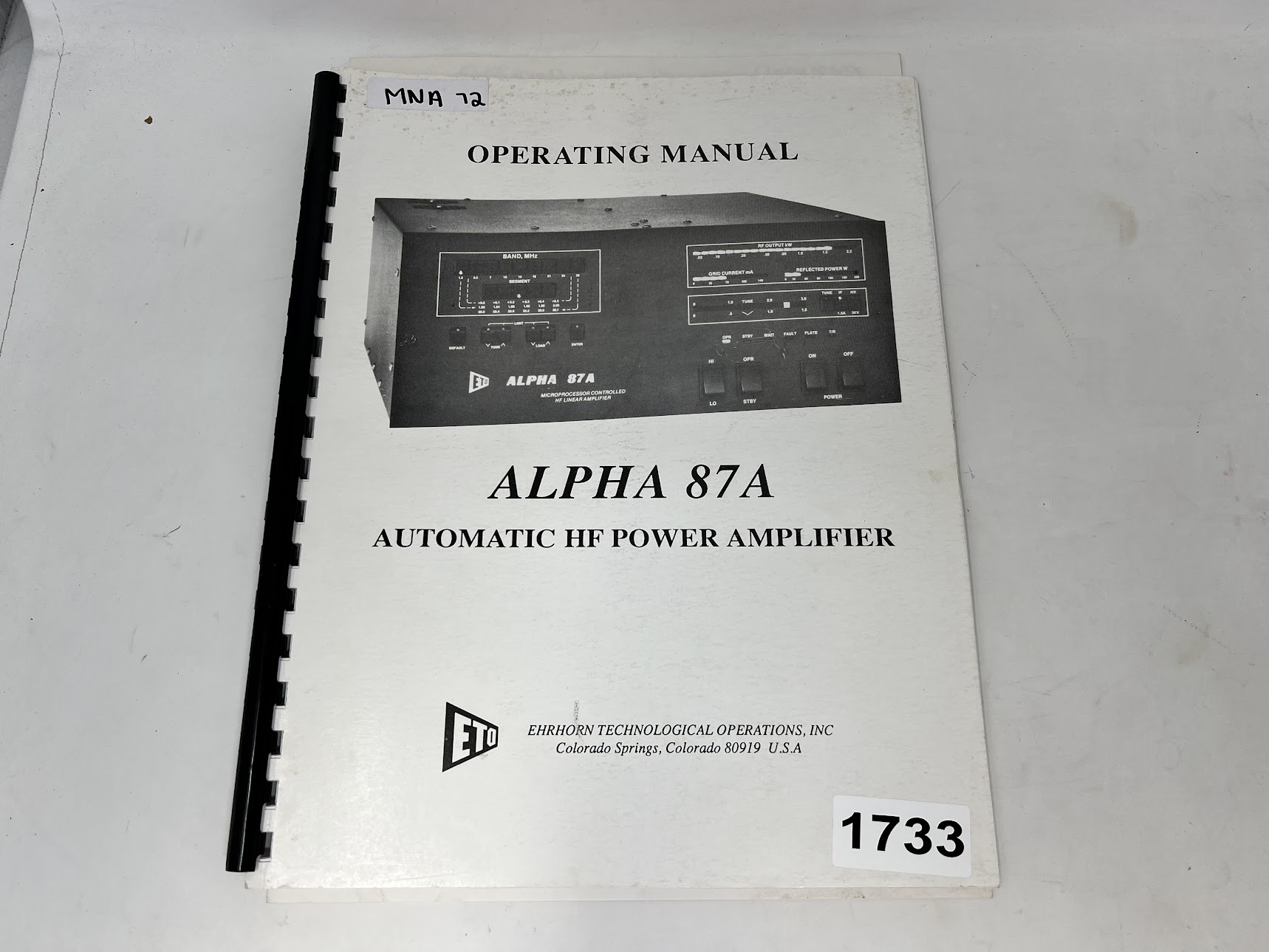 Alpha 87A Automatic HF Power Amplifier - Operating Manual