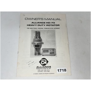 ALLIANCE HD-73 Heavy Duty Rotator - Owners Manual