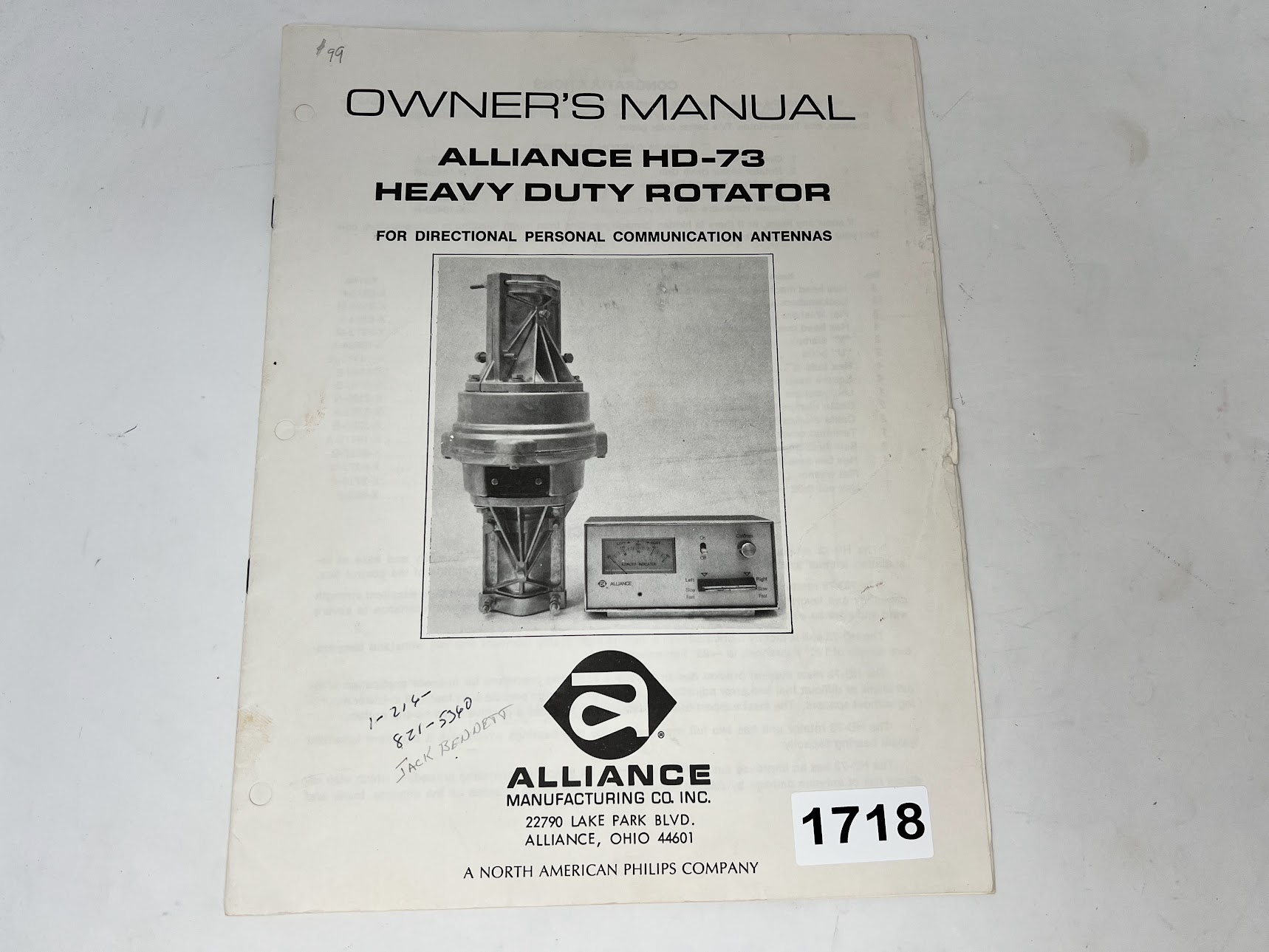 ALLIANCE HD-73 Heavy Duty Rotator - Owners Manual