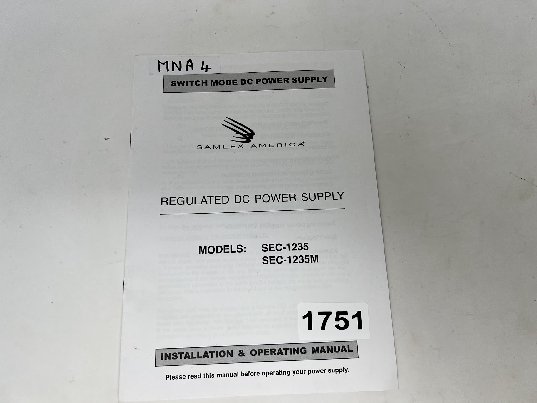 Samlex America SEC-1235 & SEC-1235M Regulated Power Supply : Installation & Operation