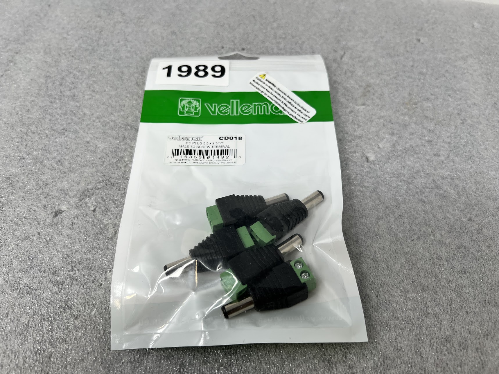 5 Pcs Velleman DC Plug 5.5 X 2.5mm Male to Screw Terminal