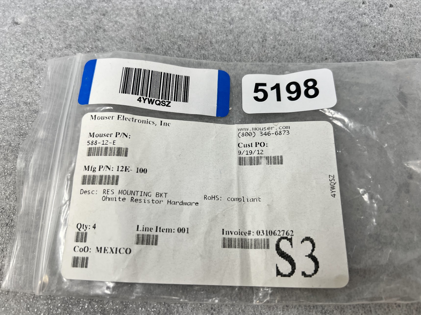 Mouser Electronics: RES Mounting Bracket - QTY 4